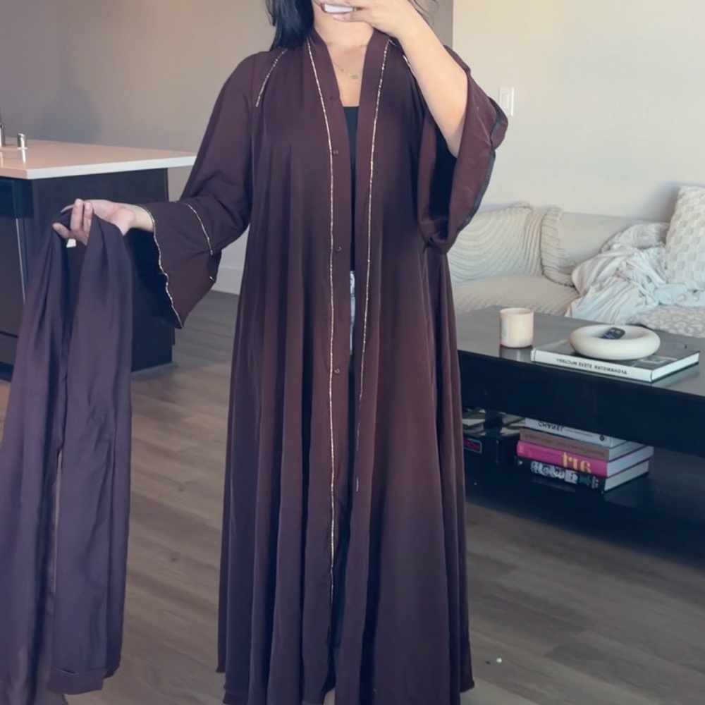 Elegant Brown Long abaya kimono Robe